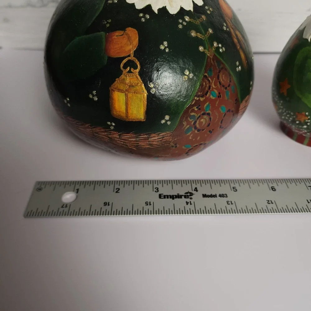Hand Painted Gourd Santa Figurines Set of 2 Sigend‎ by Regina Schafer